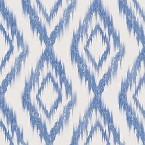Traditional Blue Ikat Diamonds on Off White Background