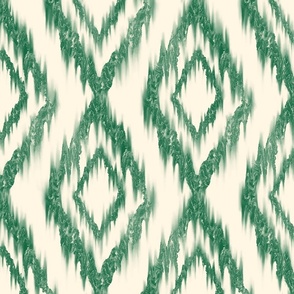 Traditional Bottle Green Ikat Diamonds on Cream Background