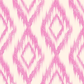 Traditional Ikat Diamonds in Barbie Pink on Off White Background