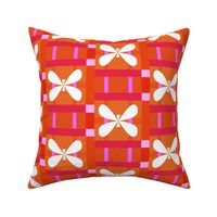preppy butterfly grid orange red white pink