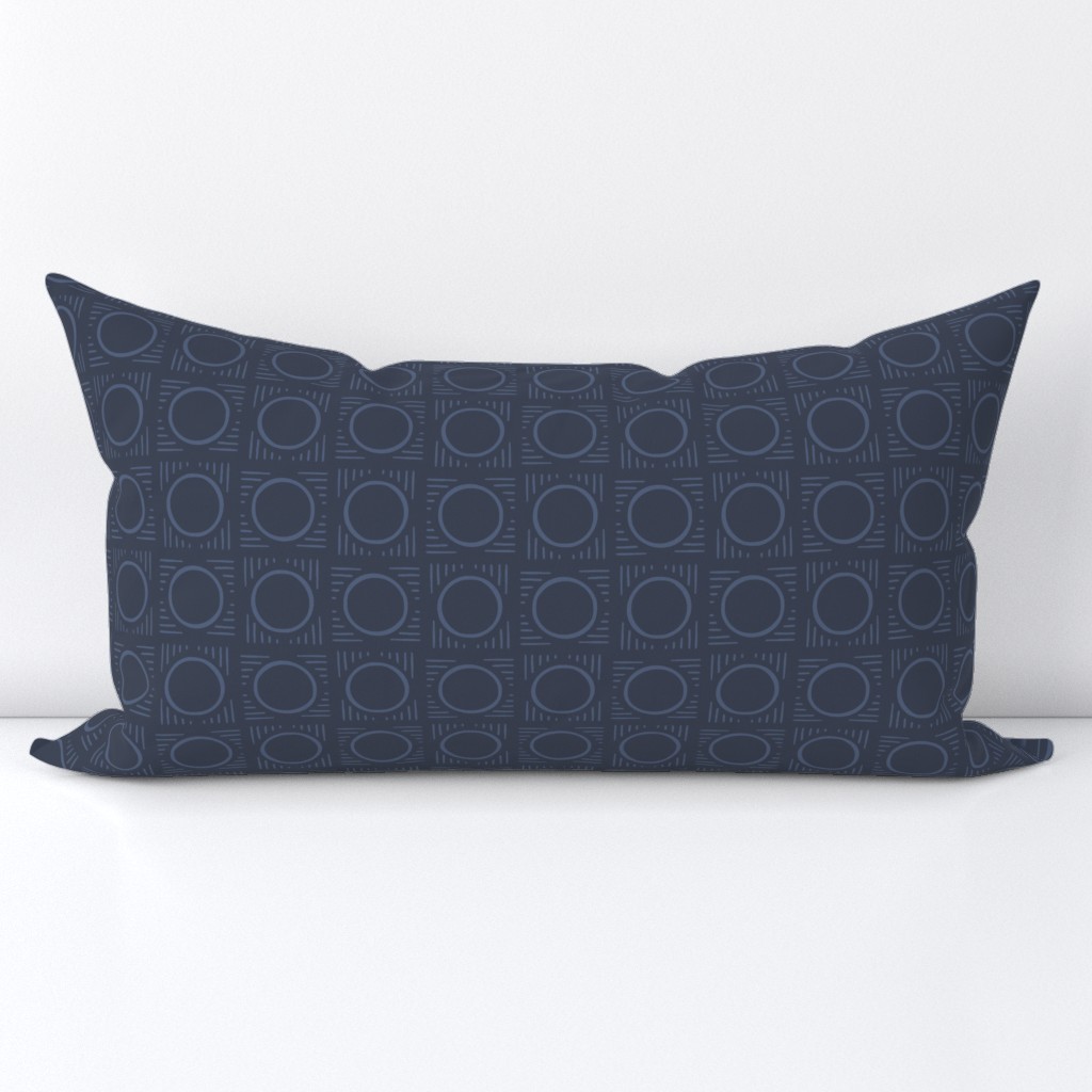 l/  Hand Drawn Monochrome Geometric Circles and Lines navy blue