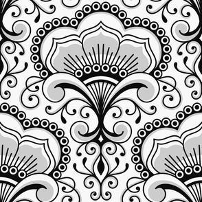 3158 A Large - decorative floral ornaments / lace, black and white