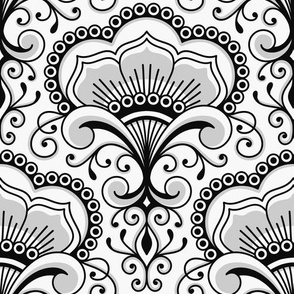 3158 A Medium - decorative floral ornaments / lace, black and white