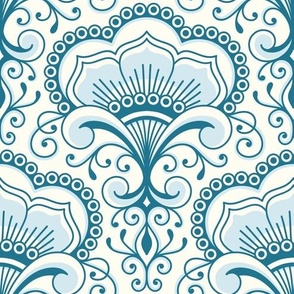 3158 B Medium - decorative floral ornaments / lace, blue