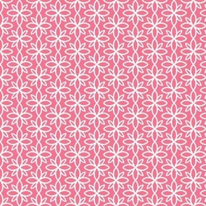 Hot Pink and White Modern Geometric Flower Pattern Tile Small Scale