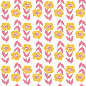 Simple Pink, Yellow and Orange Daisy Floral on an Off White Background Small Scale