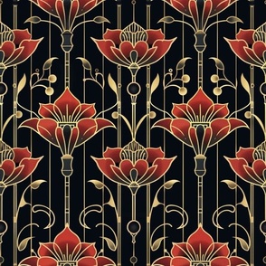 red art deco floral