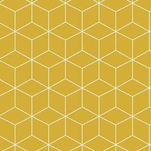 White Cube Outline on Gold - 1920s Art Deco Vintage Modern Glamour Duotone - Simple Geometric Diamond Tiled Shapes on Ceylon Yellow
