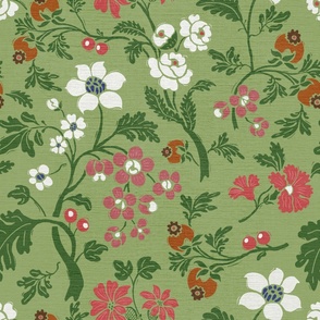 Chinoiserie Style Florals On Light Green - large scale