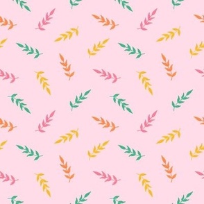Bright Colourful Leaf Sprigs on a Candy Pink Background Small Scale