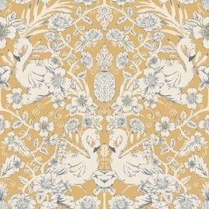 Small Heritage Flamingo Floral Damask (Yellow)(6")
