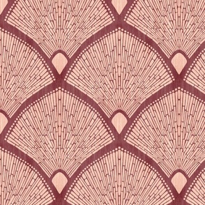 Art Deco Tiled Fans in Warm Red and Peach Tones