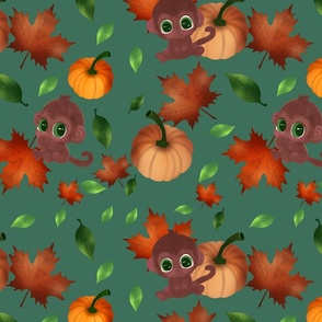 Autumn Harvest Monkey Mischief: Large Scale Green