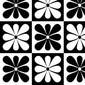 Checkerboard Flowers - Black and White (M) 3” checks
