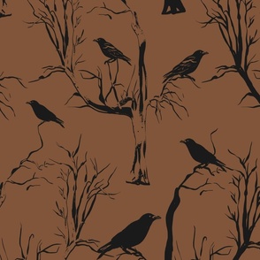 Jumbo Ravens on Fall Trees (Black and Orange) (24")