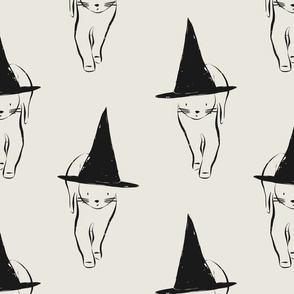Jumbo Black Cats with Witch Hats (Cream)(24")
