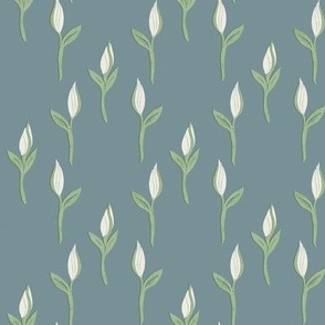 Cottage Tulips bohemian Botanical coastal  floral traditional flowers in nautical green and white