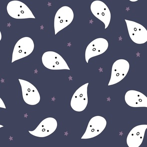 (L) Cute Halloween Ghosts on Night Blue
