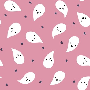(L) Cute Halloween Ghosts on Pink