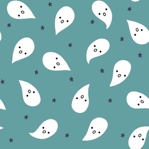 (L) Cute Halloween Ghosts on Teal