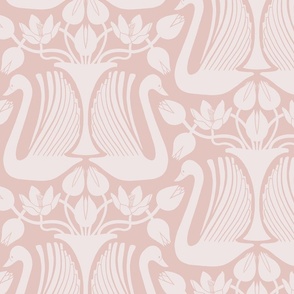 Elegant swans and tulips - large scale - soft pink