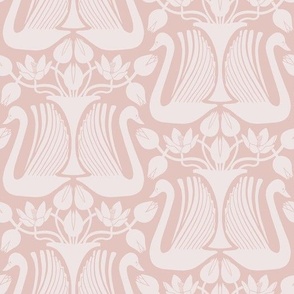 Elegant swans and tulips - mid scale - soft pink