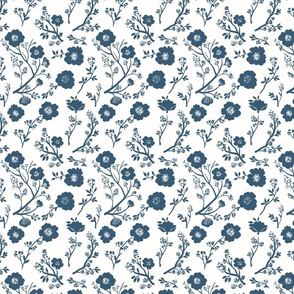 Floral Vignettes in Blue and Off-White (Small Print)