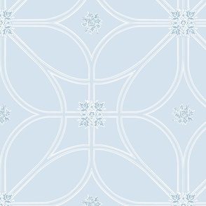 Large Scale Classical Geometric Lattice Pattern in Pale Blue and White