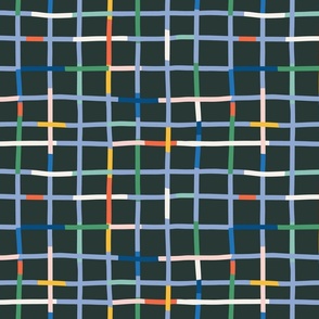 Medium - Multi-colored abstract modern check in black, red, yellow, white, green