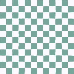 Hand Drawn Checks - Imperfect Checkerboard Squares - Aqua Blue Green  on Bone White - 6x6 inch repeat