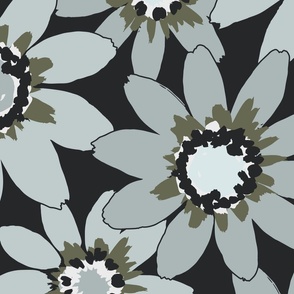 Daisy Days - Large Scale Gray Blue Floral 