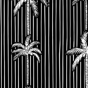 Vintage glamour palm tree stripe in monochrome perfect for metallic wallpaper