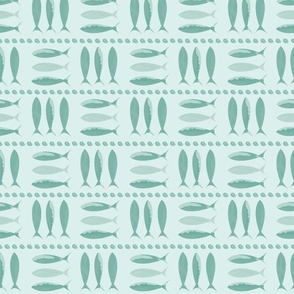 (S)  watercolor  sea green sardines fish Portuguese style tiles