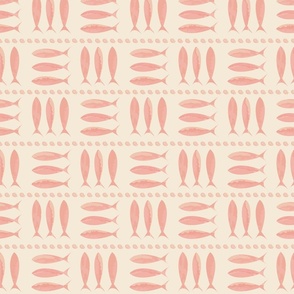 (S) watercolor  peach on ecru sardines fish Portuguese style tile