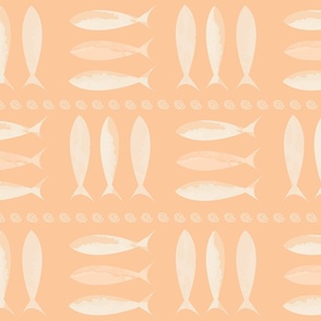 (S) watercolor  peach fuzz and cream sardines fish Portuguese style tile