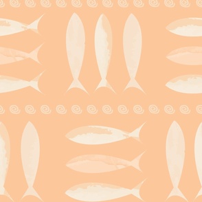 (M) watercolor  peach fuzz  and cream sardines fish Portuguese style tile