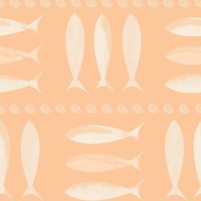 (M) watercolor  peach fuzz, cream sardines fish Portuguese style tile