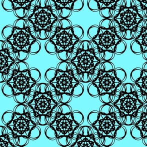 Elec Blue Black Trellis Floral