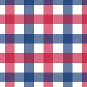 M. Red blue white plaid, US patriotic checkers, USA national gingham, medium scale 