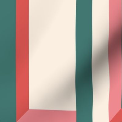 SMALL MODERN BOLD ART DECO MULTI COLOURED ARCHES-EMERALD GREEN-ORANGE RED-HOT PINK-EGGSHELL OFF WHITE