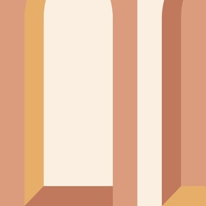 LARGE MODERN BOLD ART DECO EARTH TONE ARCHES-PUCE PINK-COPPER BROWN-GOLDEN YELLOW-SGAE GREEN-EGGSHELL OFF WHITE