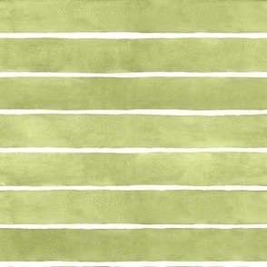 Olive Green  Watercolor Stripes - Small Scale - Broad Horizontal Stripes - Soft Baby Avocado Green