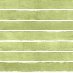Olive Green  Watercolor Stripes - Medium Scale - Broad Horiztonal Stripes - Soft Baby Avocado Green