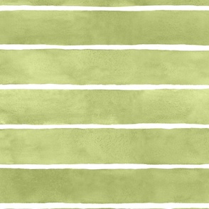 Olive Green  Watercolor Stripes - Large Scale - Broad Horizontal Stripes - Soft Baby Avocado Green