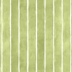 Olive Green  Watercolor Stripes - Ditsy Scale - Broad Vertical Stripes - Soft Baby Avocado Green