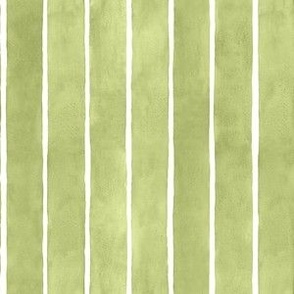 Olive Green  Watercolor Stripes - Small Scale - Broad Vertical Stripes - Soft Baby Avocado Green