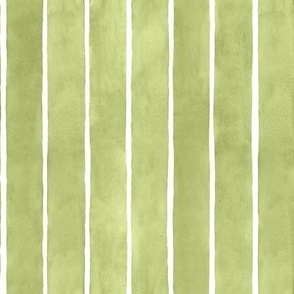 Olive Green  Watercolor Stripes - Medium Scale - Broad Vertical Stripes - Soft Baby Avocado Green