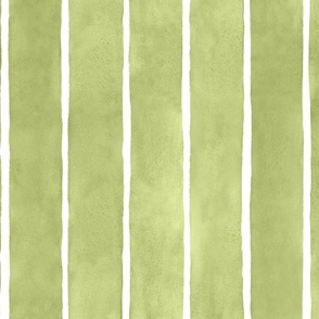 Olive Green  Watercolor Stripes - Large Scale - Broad Vertical Stripes - Soft Baby Avocado Green