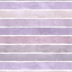 Shades of Lavender Watercolor Stripes - Ditsy Scale - Broad Horizontal Stripes - Soft pastel lilac purple