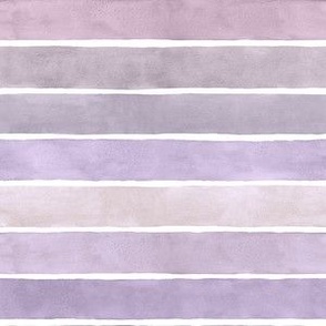 Shades of Lavender Watercolor Stripes - Small Scale - Broad Horizontal Stripes - Soft pastel lilac purple